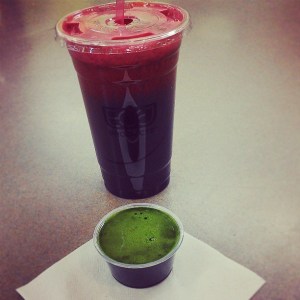 Extremely high nutrient density found in this fresh Carrot/Beet/Ginger/Parsley juice and Wheatgrass shot.